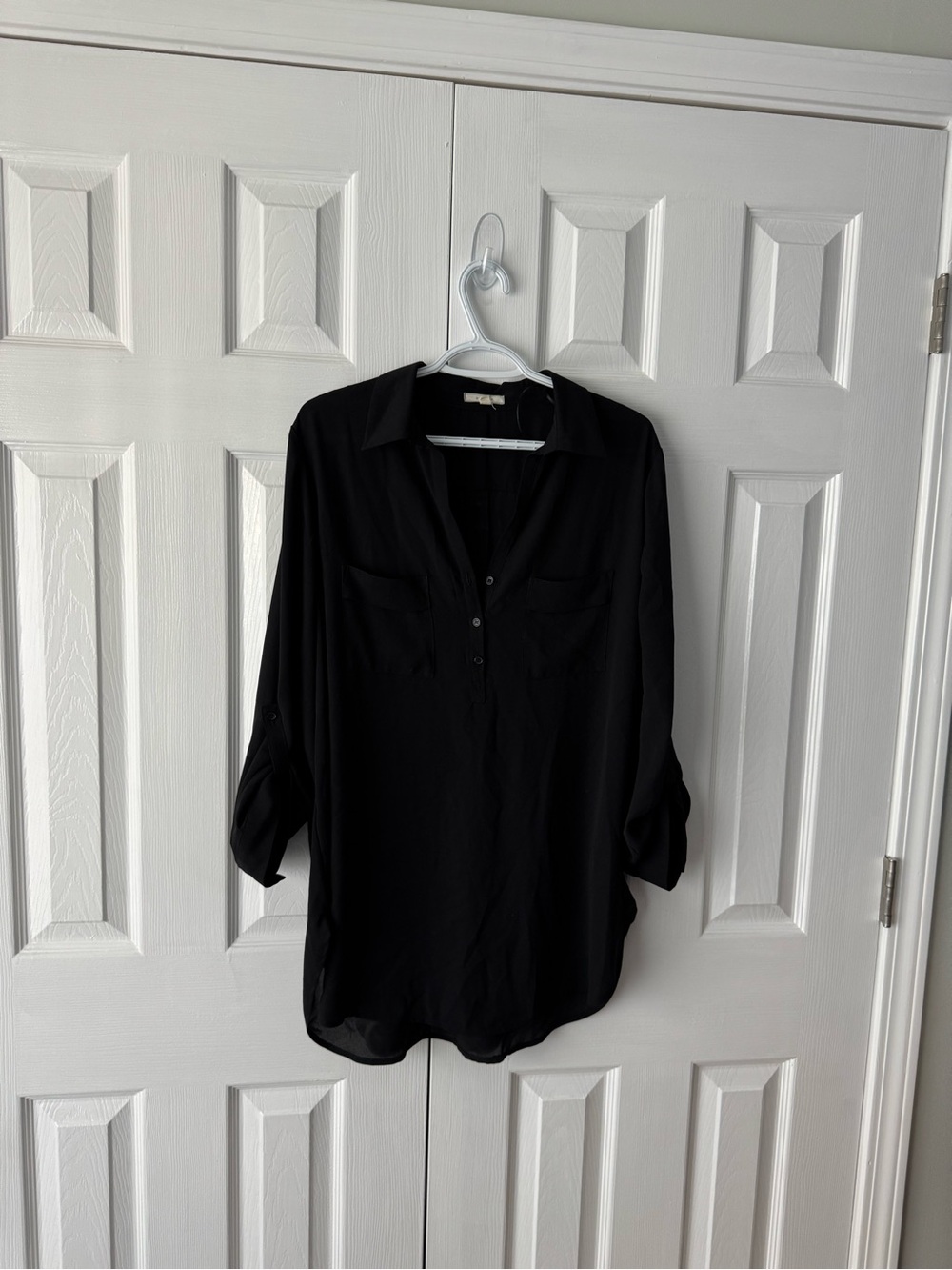 Pleione Black Partial Button Down Blouse XL